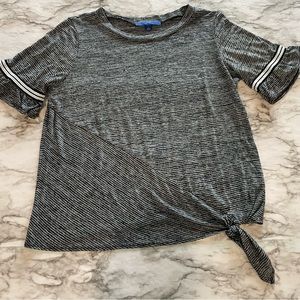 Apt.9 Striped Knit Tie Knot 3/4 Ruffled Crochet Sleeve Top Women’s Large